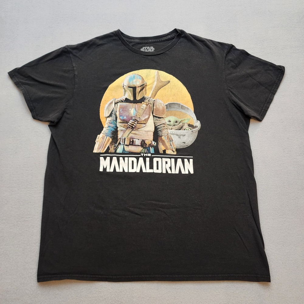 Star‎ Wars The Mandalorian Fifth Sun Black Graphic T-Shirt Mens Large Grogu Tee